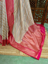 Sandal and Rani Pink khadial tissue Banarasi silk saree - RAZ5NB