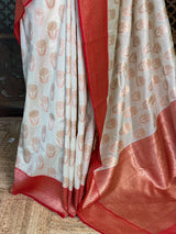 Sandal and Red khadial tissue Banarasi silk saree - RAZ5NA