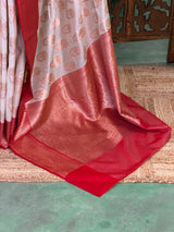 Sandal and Red khadial tissue Banarasi silk saree - RAZ5NA