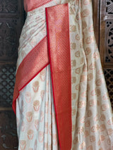Sandal and Red khadial tissue Banarasi silk saree - RAZ5NA