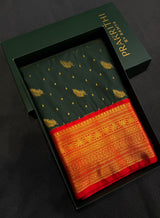 Bottle green and Red Semi kanchipuram silk saree- PSSRN40