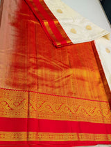 Sandal and red Semi kanchipuram silk saree- PSSRN42