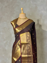 Rust Orange and Brown Banarasi silk saree - PBRRP3