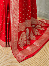 Red pure satin Banarasi silk saree - PRAZ7B