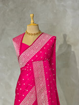 Rani pink pure satin Banarasi silk saree - PRAZ7A