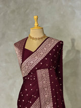 Deep Burgundy Banarasi silk saree - PRAZ7E