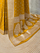 Mustard Yellow satin Banarasi silk saree - PRAZ7C