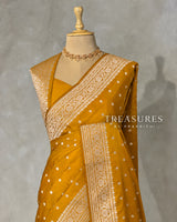 Mustard Yellow satin Banarasi silk saree - PRAZ7C