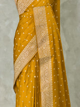 Mustard Yellow satin Banarasi silk saree - PRAZ7C