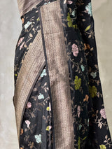 Black Semi Tusser silk saree- PBRMM4