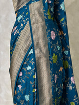 Peacock blue Semi Tusser silk saree- PBRMM4B
