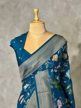 Peacock blue Semi Tusser silk saree- PBRMM4B