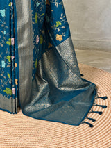 Peacock blue Semi Tusser silk saree- PBRMM4B