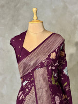 Deep wine Semi Tusser silk saree- PBRMM4A