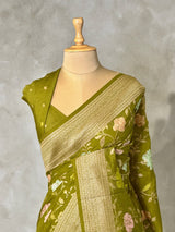 Olive Green Semi Tusser silk saree- PBRMM4D