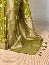 Olive Green Semi Tusser silk saree- PBRMM4D
