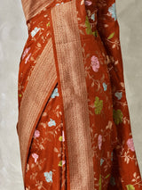 Rust orange Semi Tusser silk saree- PBRMM4D