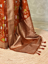 Rust orange Semi Tusser silk saree- PBRMM4D