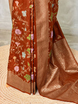 Rust orange Semi Tusser silk saree- PBRMM4D