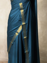 Teal blue Semi mysore crepe Silk Saree - PBRMJ3I