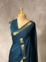 Teal blue Semi mysore crepe Silk Saree - PBRMJ3I