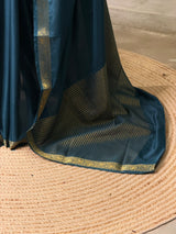 Teal blue Semi mysore crepe Silk Saree - PBRMJ3I