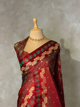 Maroon Pure mashru Satin Banarasi silk saree - PRAZ13