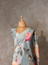Pastal Blue Pure Soft Tissue silksaree - PBRRUPD