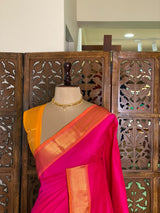 Rani Pink and yellow Handloom silk cotton saree - PBRMH1M