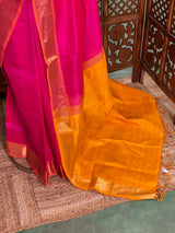 Rani Pink and yellow Handloom silk cotton saree - PBRMH1M