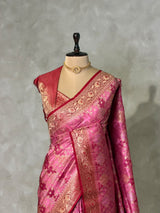 Pink and maroon Banarasi mashru katan silk saree - PRAZ8