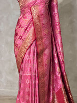 Pink and maroon Banarasi mashru katan silk saree - PRAZ8
