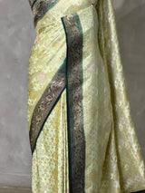 Light and Dark Green Banarasi mashru katan silk saree - PRAZ8B