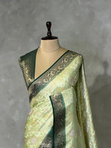 Light and Dark Green Banarasi mashru katan silk saree - PRAZ8B