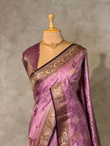 Onion pink and dark purple Banarasi mashru katan silk saree - PRAZ8C