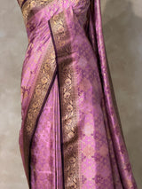 Onion pink and dark purple Banarasi mashru katan silk saree - PRAZ8C