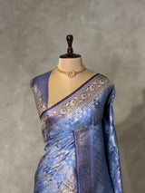 BlueBanarasi mashru katan silk saree - PRAZ8E