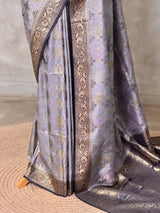 Bluish GreyBanarasi mashru katan silk saree - PRAZ8G