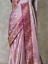 Lavender and purpleBanarasi mashru katan silk saree - PRAZ9