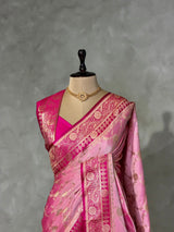 Pink and rani PinkBanarasi mashru katan silk saree - PRAZ9A