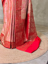 Peach and Red Banarasi mashru katan silk saree - PRAZ9C