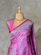Lilac Pink Banarasi mashru katan silk saree - PRAZ10A