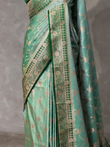 Light and Dark green Banarasi mashru katan silk saree - PRAZ9D