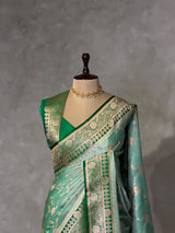 Light and Dark green Banarasi mashru katan silk saree - PRAZ9D