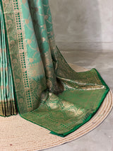Light and Dark green Banarasi mashru katan silk saree - PRAZ9D