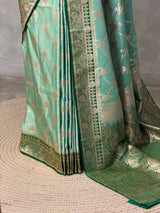 Light and Dark green Banarasi mashru katan silk saree - PRAZ9D