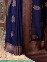 Navy Blue Banarasi Tusser Silk Saree - PBRATH5