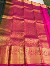 Green and Rani pink Pure Vintage Kanchipuram Silk saree - PPUREN19
