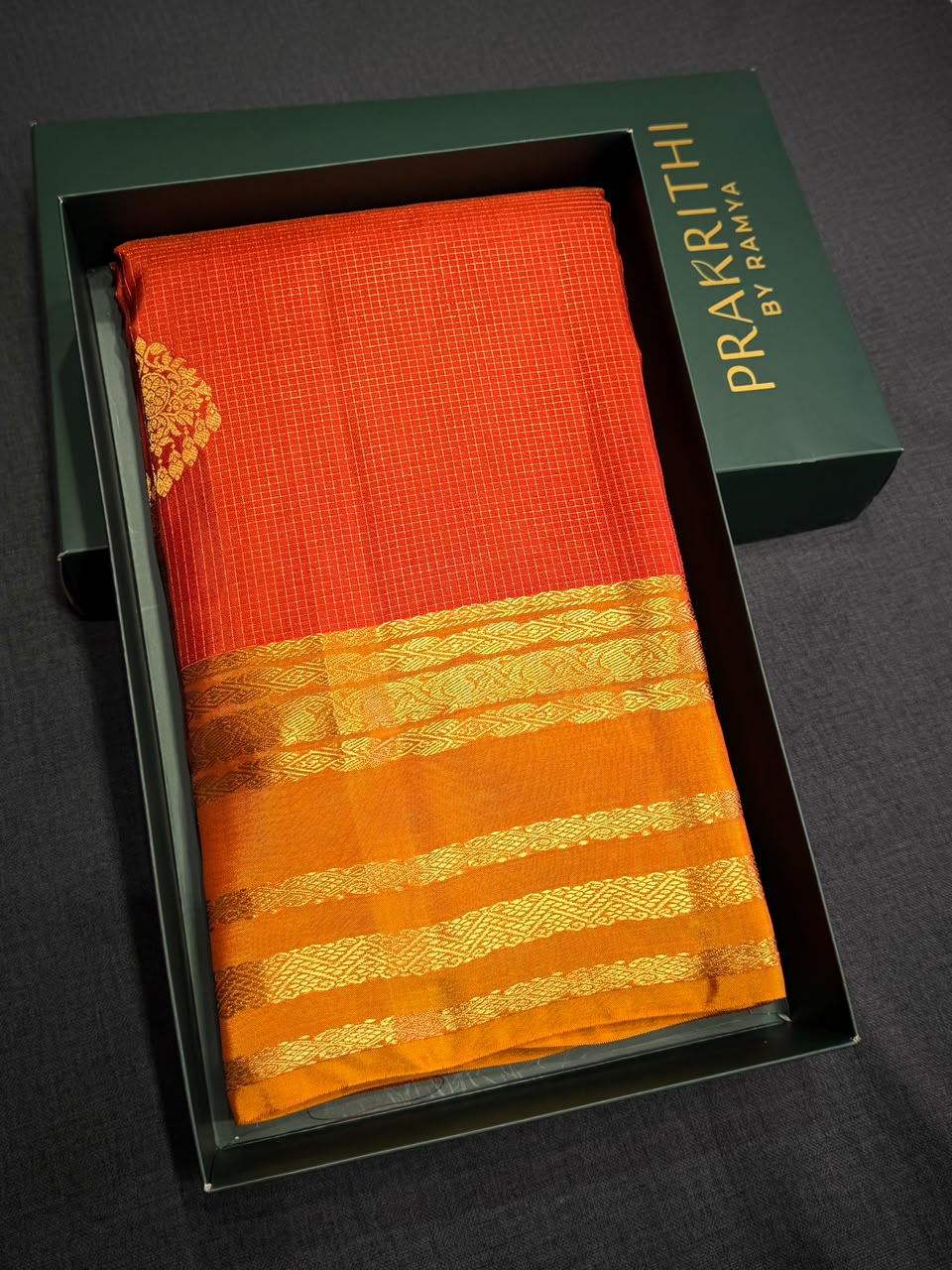 Rust Orange and Mustard Yellow Pure Vintage Kanchipuram Silk saree - PPUREN23