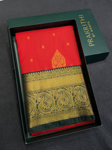 Burned Orange and Green Semi Kanchipuram Silk Saree PSSRN47